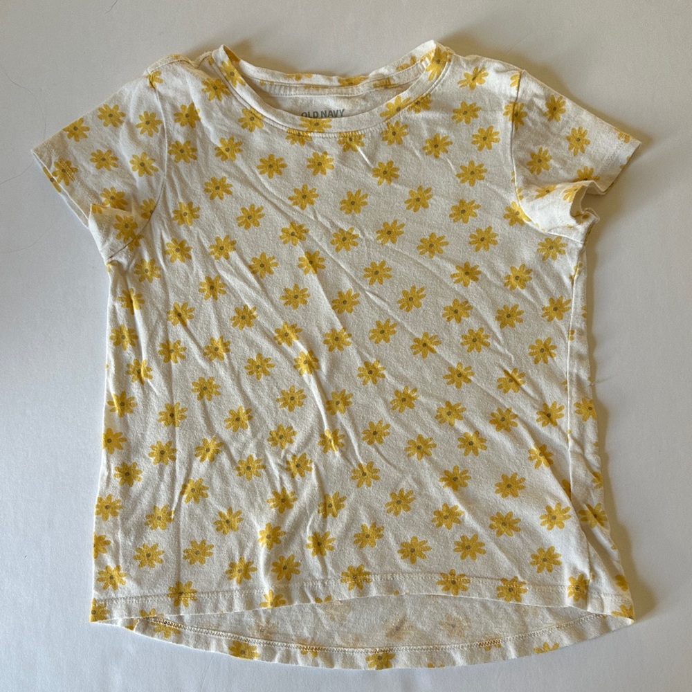 Old Navy Kids White and Yellow Floral Tee, Size Medium 8